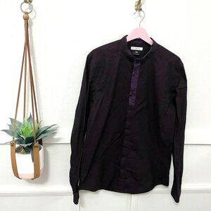Versace Purple Long Sleeve Textured Button Front Top Size 42